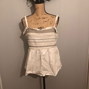 White and Gray Smocked Women's Top